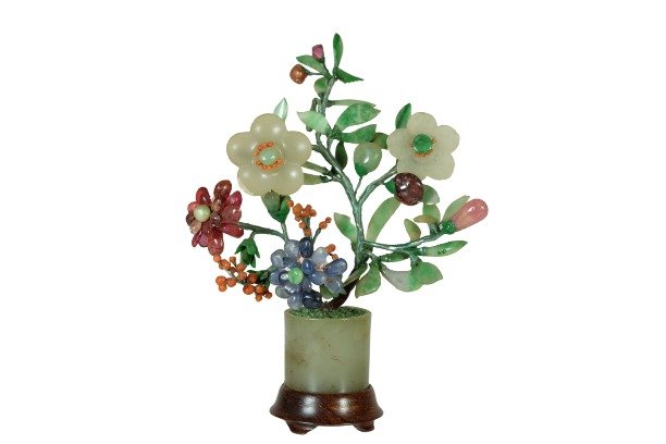 Chinese Jade Tourmaline Jadeite Coral Flower Planter (1 of 16)