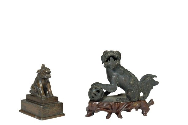Two Chinese Bronze Foo Lion QiLin Figures (1 of 14)