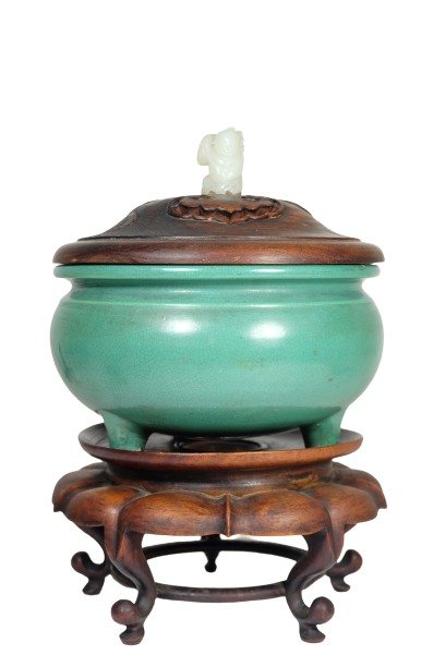 Chinese Green-Glazed incense burner With Jade Cover (1 of 20)