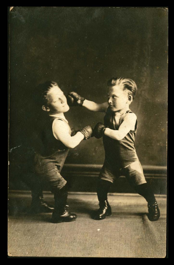 Real Photo - Circus -: Tiny Boxers - This is an image of 2 little people boxing. It's a solid image with good contrast. - -