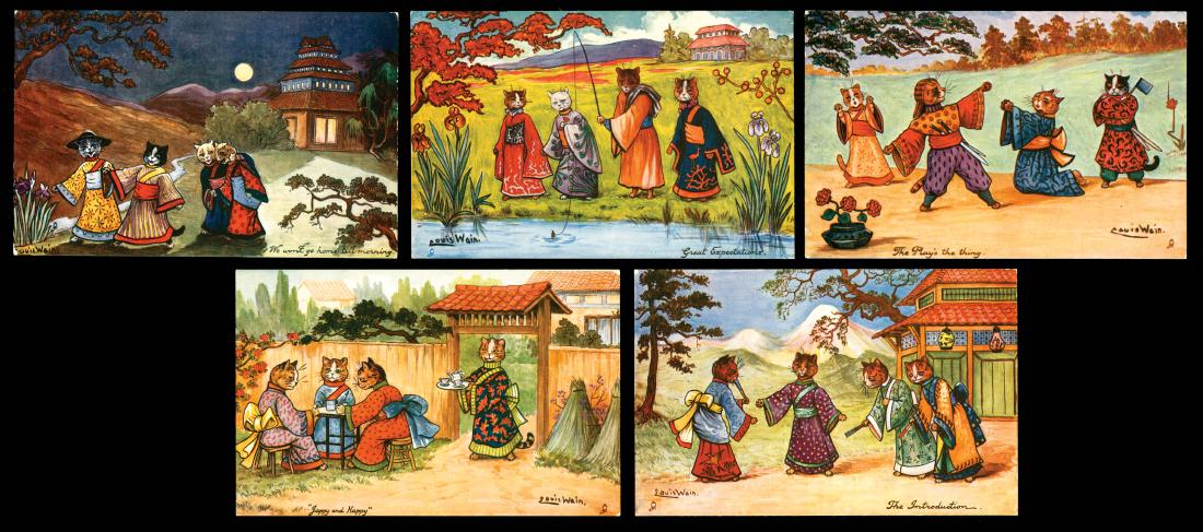 Printed - Artist Signed, Illustrators - Wain, Louis: Louis Wain Cats - Series 6444, published by Tuck and Sons. Slightest of edge and corner wear. - 6 -