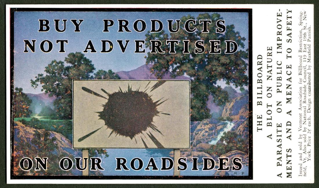 Printed - Artist Signed, Illustrators - Artist Misc: Maxfield Parrish Signed Blotter - Non postcard, for abolition of billboards, c. 1930. - -