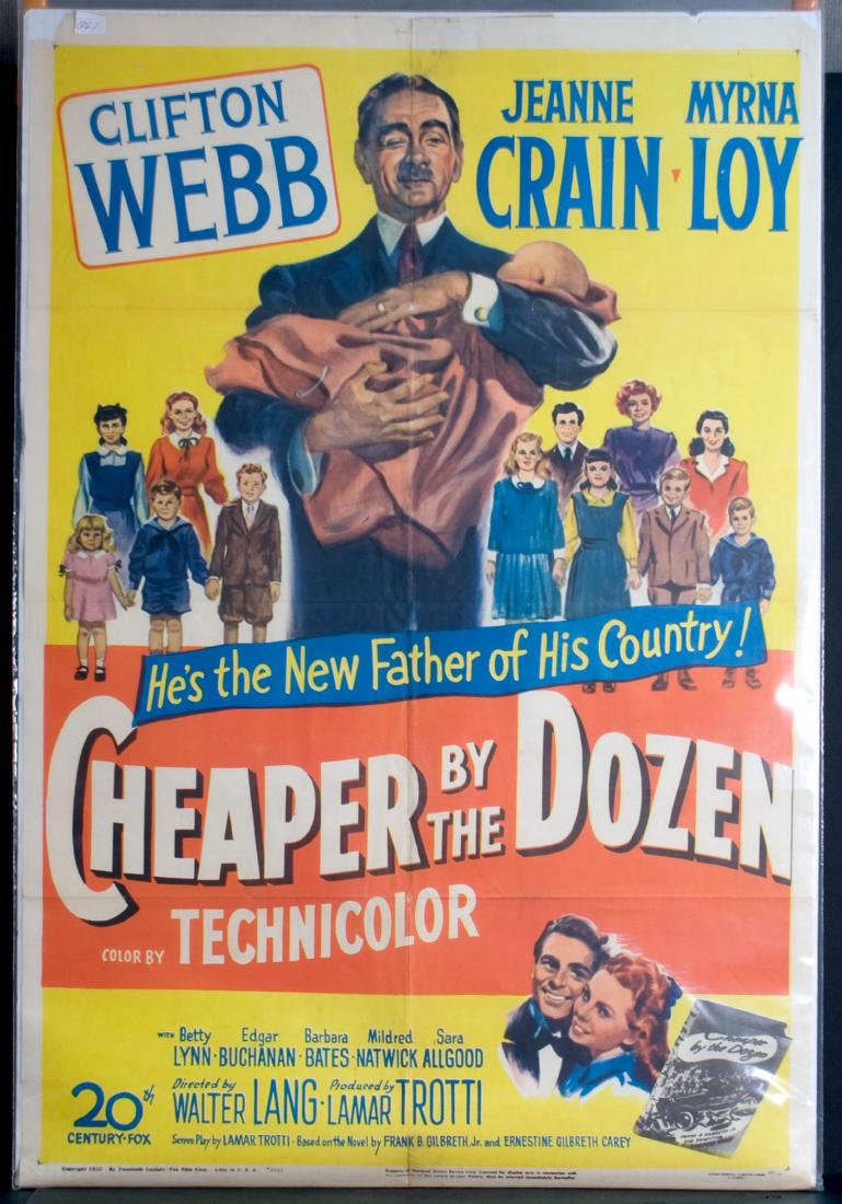 Movie - Cheaper By the Dozen: Cheaper By the Dozen - 1950 20th Century Fox. Starring Clifton Webb, Jeanne Crain and Myrna Loy. 27" x 41".