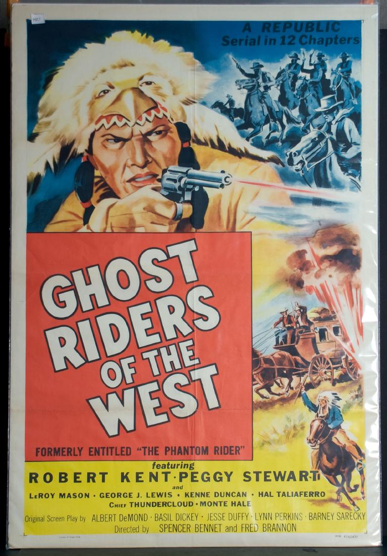 Movie - Ghost Riders of the West: Ghost Riders of the West - 1954 Republic. Starring Robert Kent and Peggy Stewart. Re-release. 27" x 41".