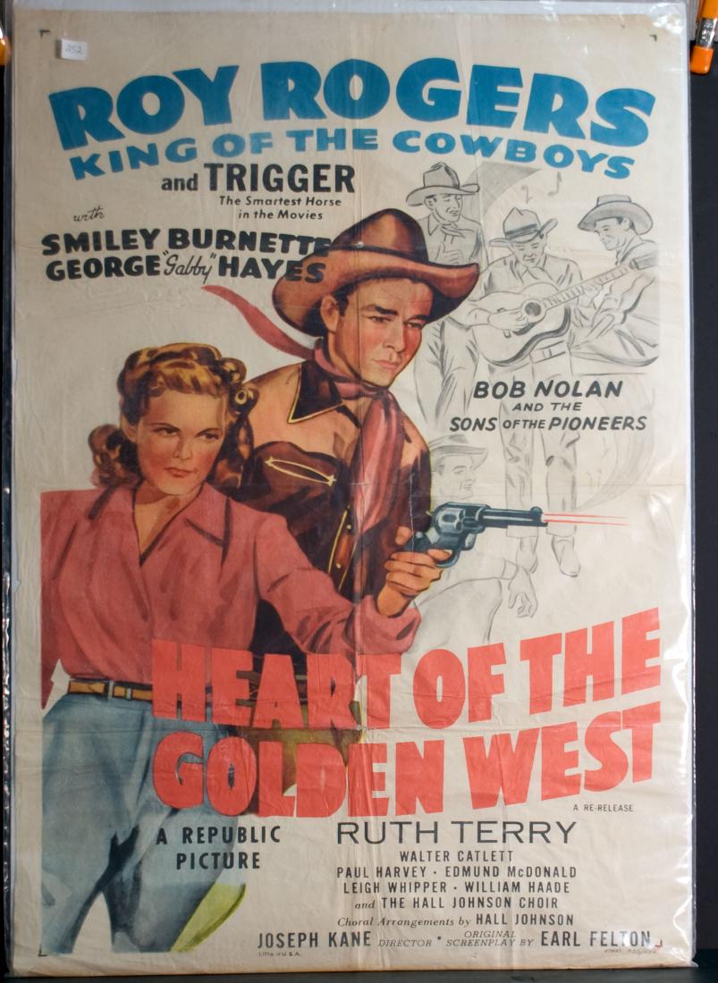 Movie - Heart of the Golden West: Heart of the Golden West - 1955 Republic. Starring Roy Rogers and Smiley Burnette. Re-release. 27" x 41".