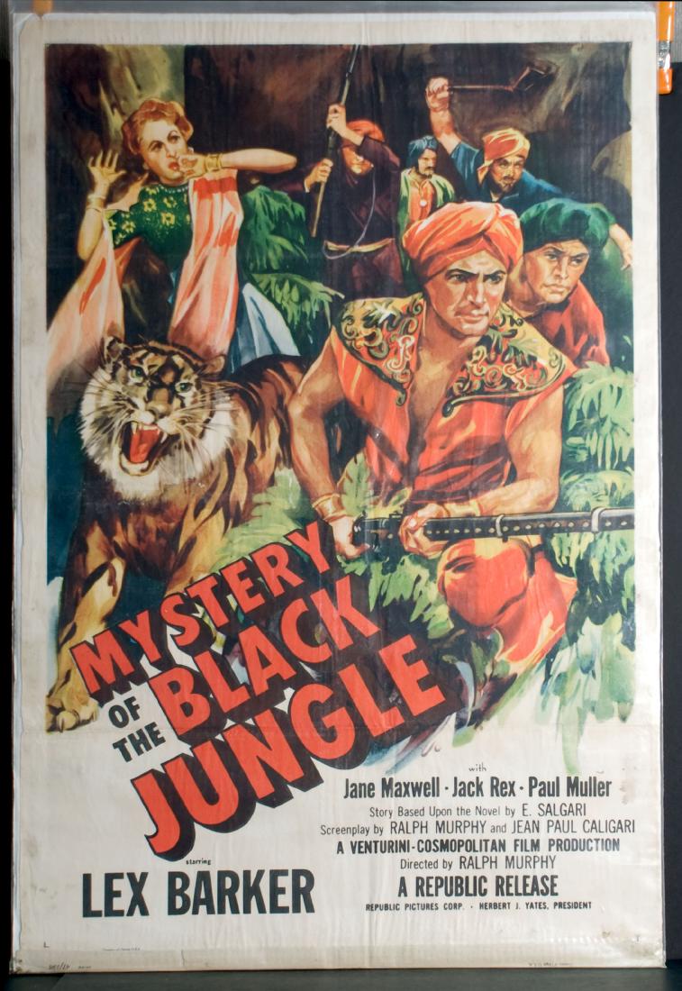 Movie - Mystery of The Black Jungle: Mystery of The Black Jungle - Starring Lex Barker, Jane Maxwell, Jack Re and Paul Muller. 27" x 41".