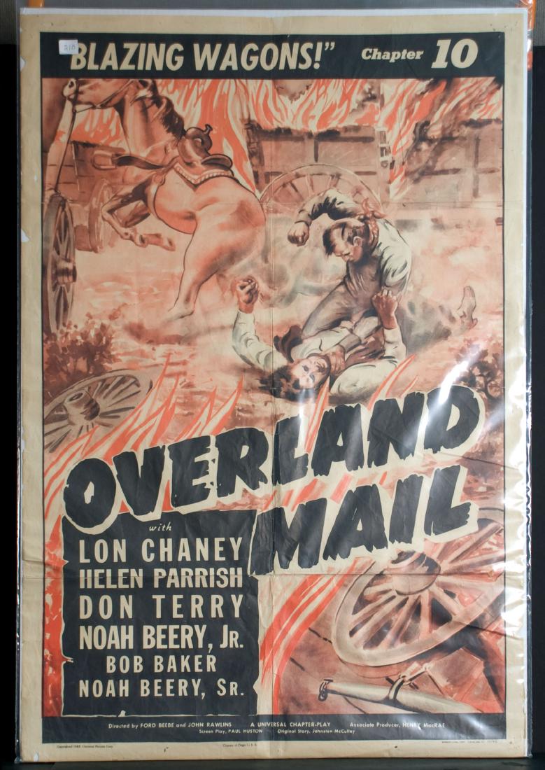 Movie - Overland Mail - Blazing Wagons: Overland Mail - Blazing Wagons - Chapter 10. 1942 Universal western serial starring Lon Chaney, Helen Parrish and Don Terry. 15 chapters. 27" x 41".