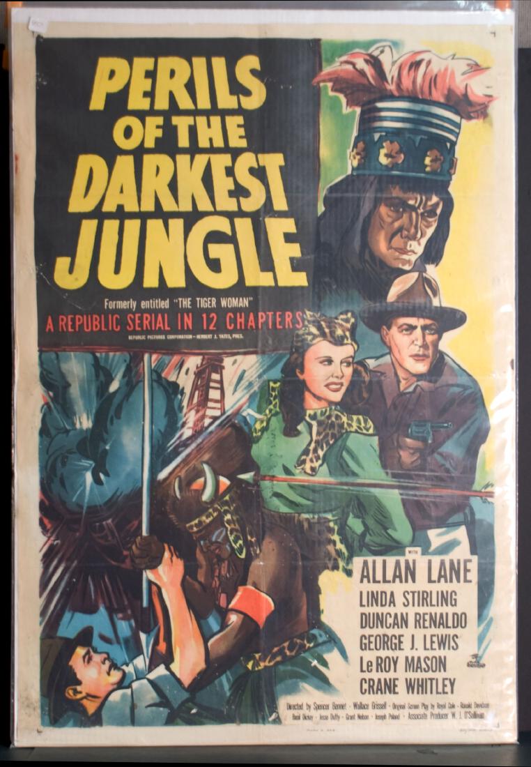 Movie - Perils of the Darkest Jungle: Perils of the Darkest Jungle - 1951 Republic. Starring Allen Lane and Linda Sterling. Re-release. 27" x 41".