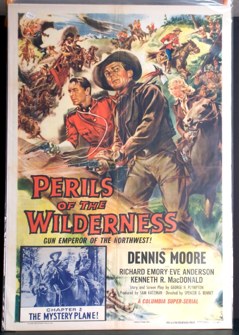 Movie - Perils of The Wilderness: Perils of The Wilderness - 1955 Columbia. Starring Dennis Moore, Richard Emory and Eve Anderson. 27" x 41".
