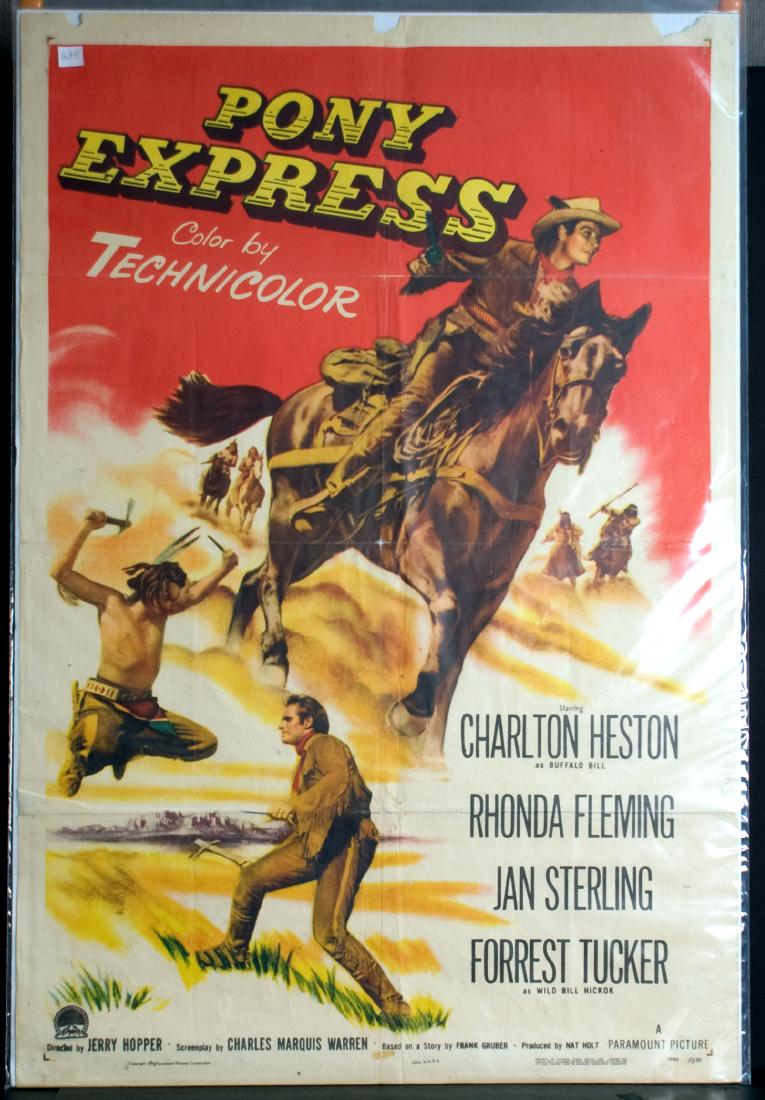 Movie - Pony Express: Pony Express - 1953 Paramount. Starring Charlton Heston and Rhonda Fleming. 27" x 41".