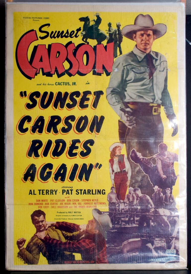 Movie - Sunset Carson Rides Again: Sunset Carson Rides Again - Starring Al Terry and Pat Starling. Produced by Walt Mattox. 27" x 41".