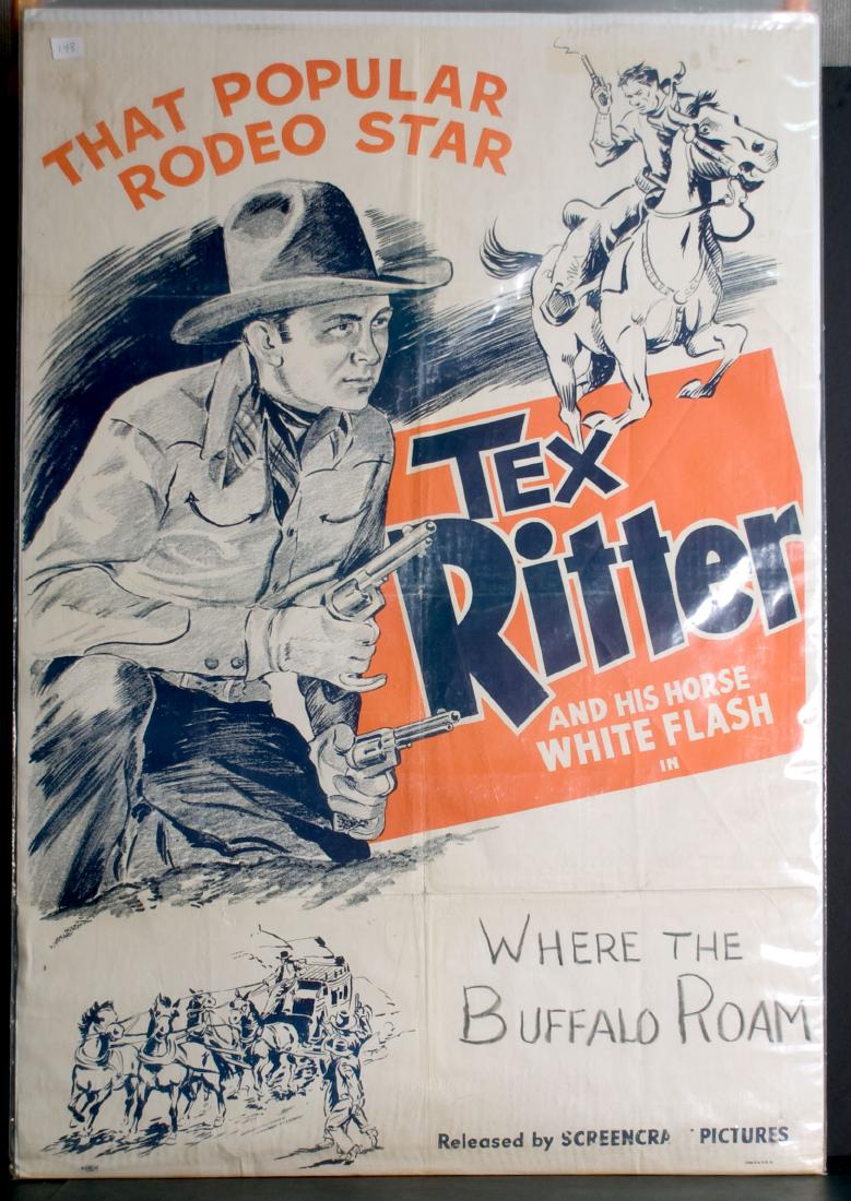 Movie - Tex Ritter and His Horse White Flash - Where: Tex Ritter and His Horse White Flash - Where the Buffalo Roam - 27" x 41".