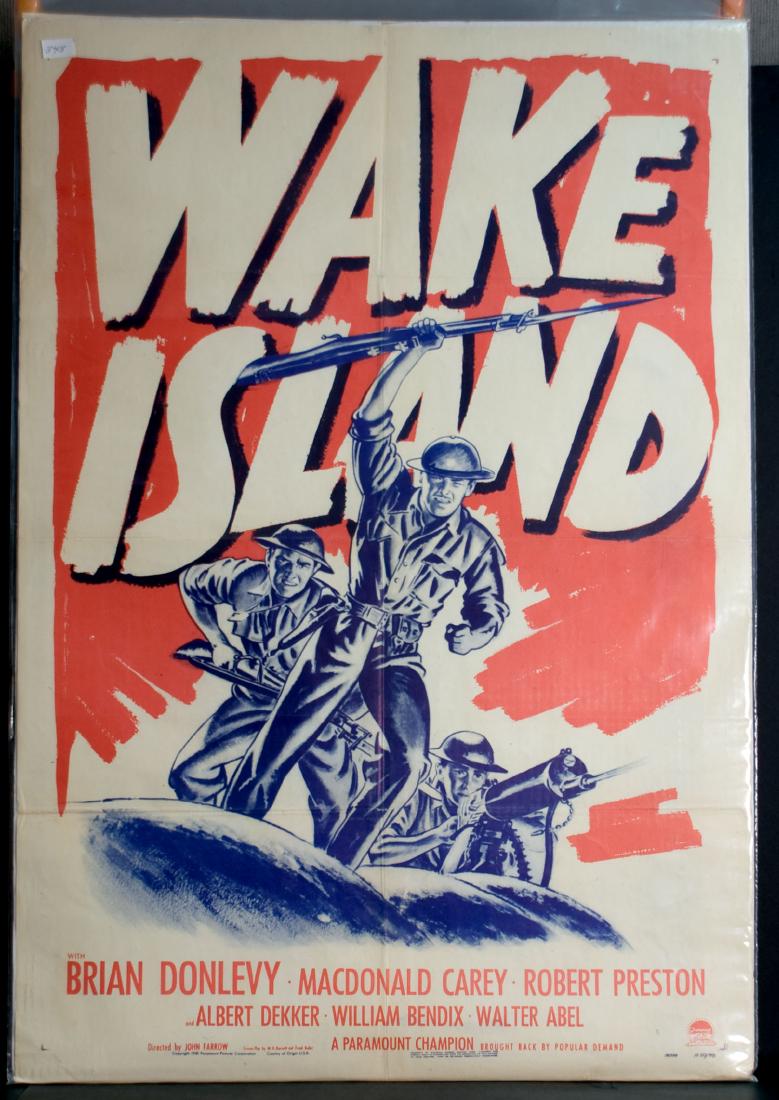 Movie - Wake Island: Wake Island - 1950 Columbia. Starring Brian Donlevy, MacDonald Carey and Robert Preston. Re-release. 27" x 41".