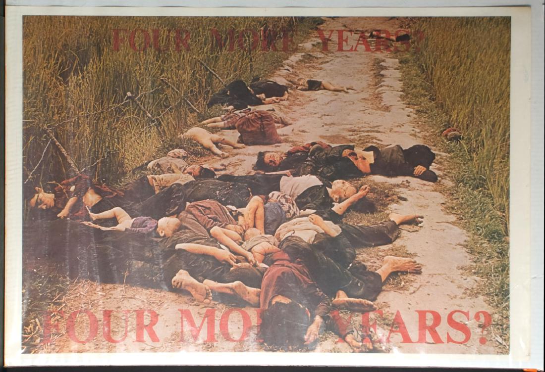 War - Four More Years: Four More Years - Dead Vietnamese people on a road. 38" x 25".
