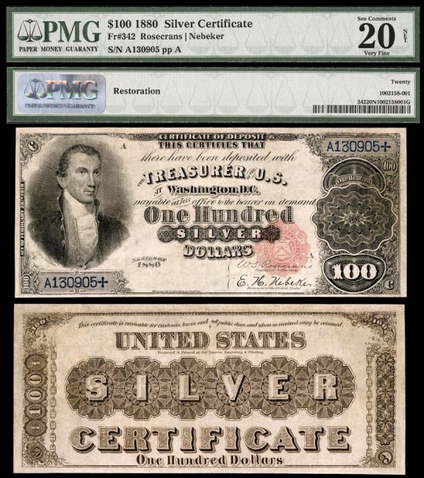 Silver Certificates Fr. 342 $100 1880 The 