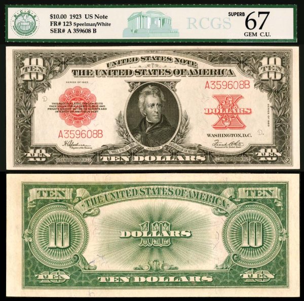 Legal Tender Fr. 123 $10 1923 He