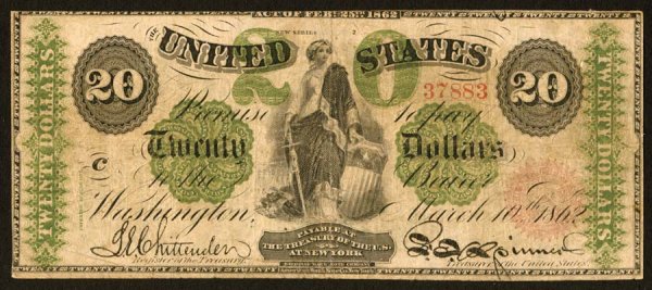 Legal Tender Fr. 126 $20 1863 This i
