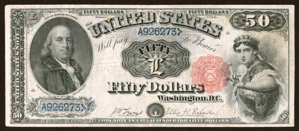 Legal Tender Fr. 164 $50 1864 Th