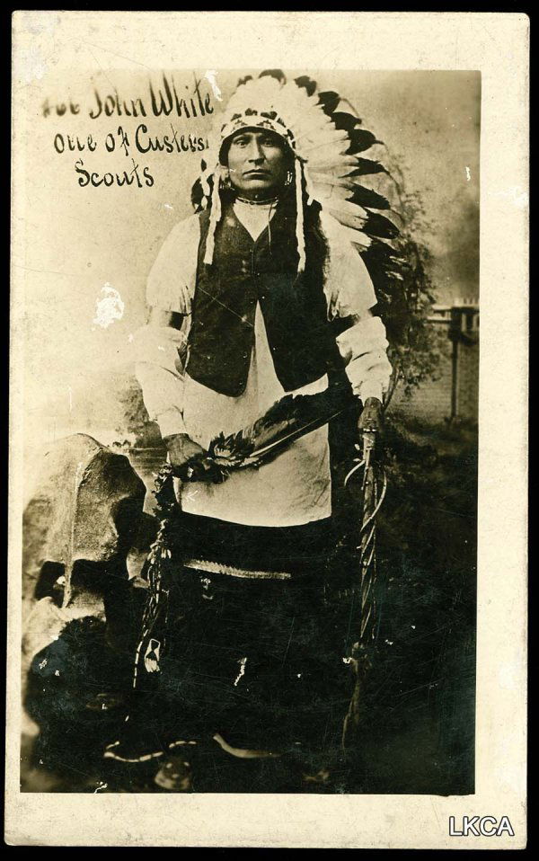 RPPC Postcard custer Scout John White Indian H: RPPC Postcard custer Scout John White Indian Head Dress A clear & Sharp real photo image of John White, the famous indian scout for General Custer. Indian war. 1