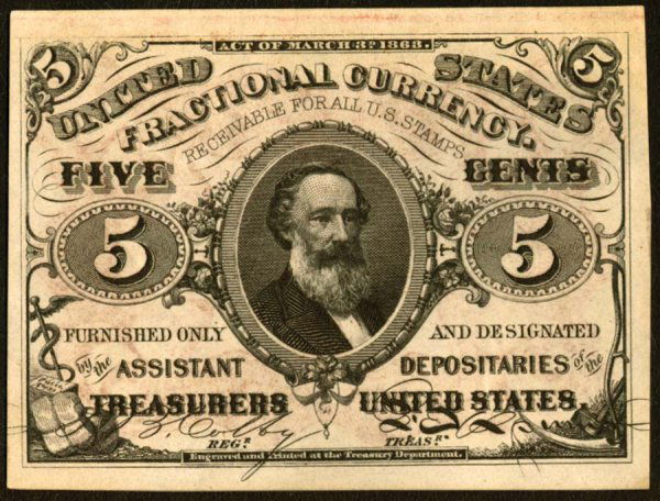 Fr. 1236 & 1242 5 & 10 Third & First Issu: Two piece lot. The Red Back 5 has been graded Very Ch. New 64 by PCGS, and appears to be quite nice. The front design can be clearly seen embossed on the back and t