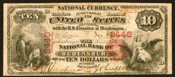 New York , Ogdensburg, NB, 2446 , Fr. 419 $10 