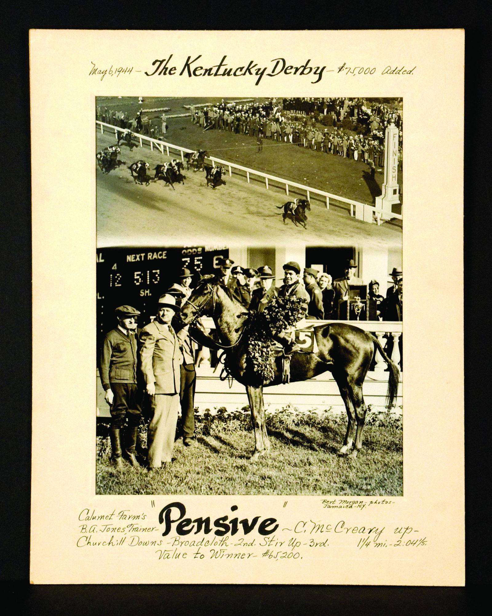 Original Winner's Circle Photograph of Pensive, 1944 (1 of 1)