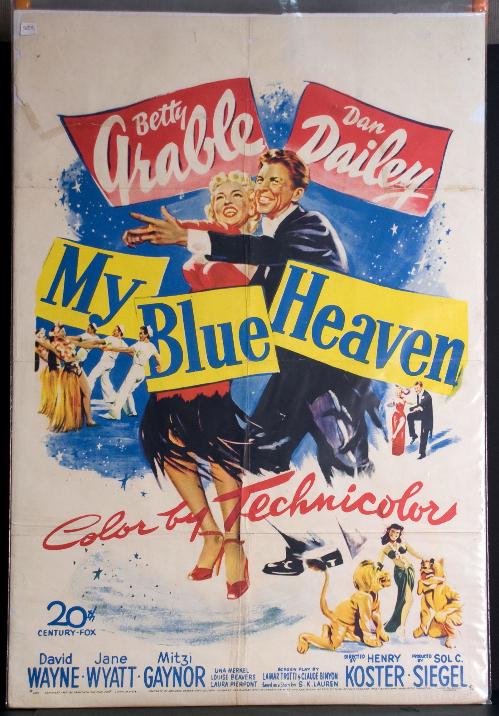 My Blue Heaven Movie Poster, 1951: 1951 20th Century Fox. Starring Betty Grable and Dan Dailey. 27" x 41".