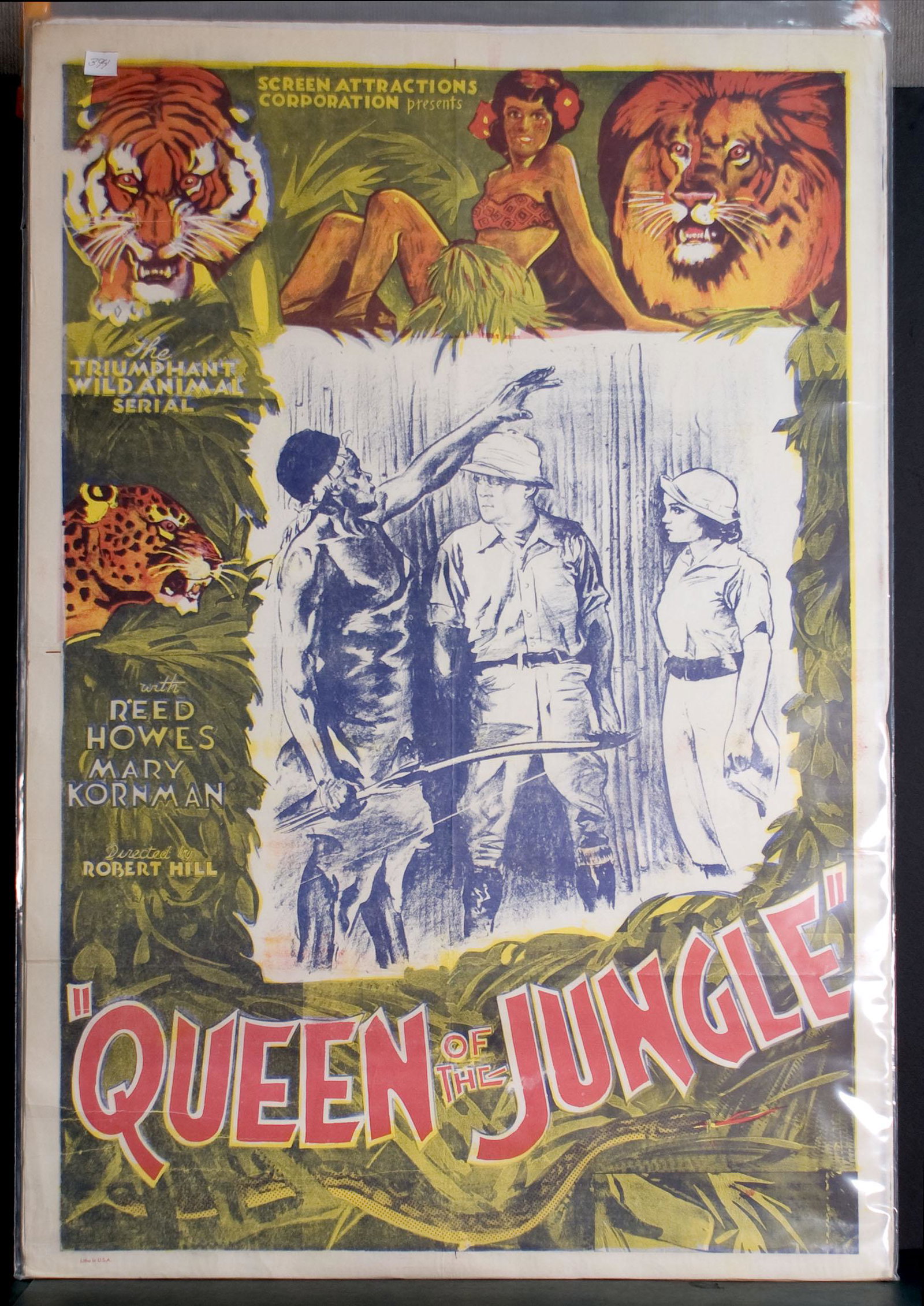 Queen of the Jungle Movie Poster, 1931: 1931 Screen Attractions Film. Starring Reed Howes and Mary Kornman. 27" x 41".