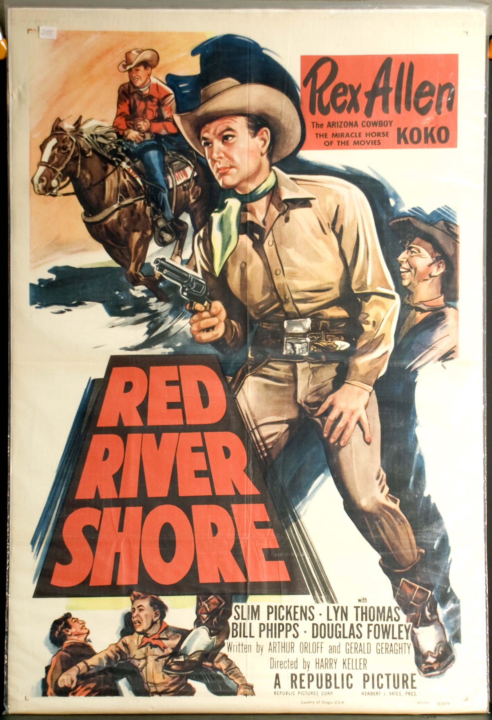 Red River Shore Movie Poster, 1953: 1953 Republic Pictures. Starring Rex Allen and Slim Pickens. 27" x 41".