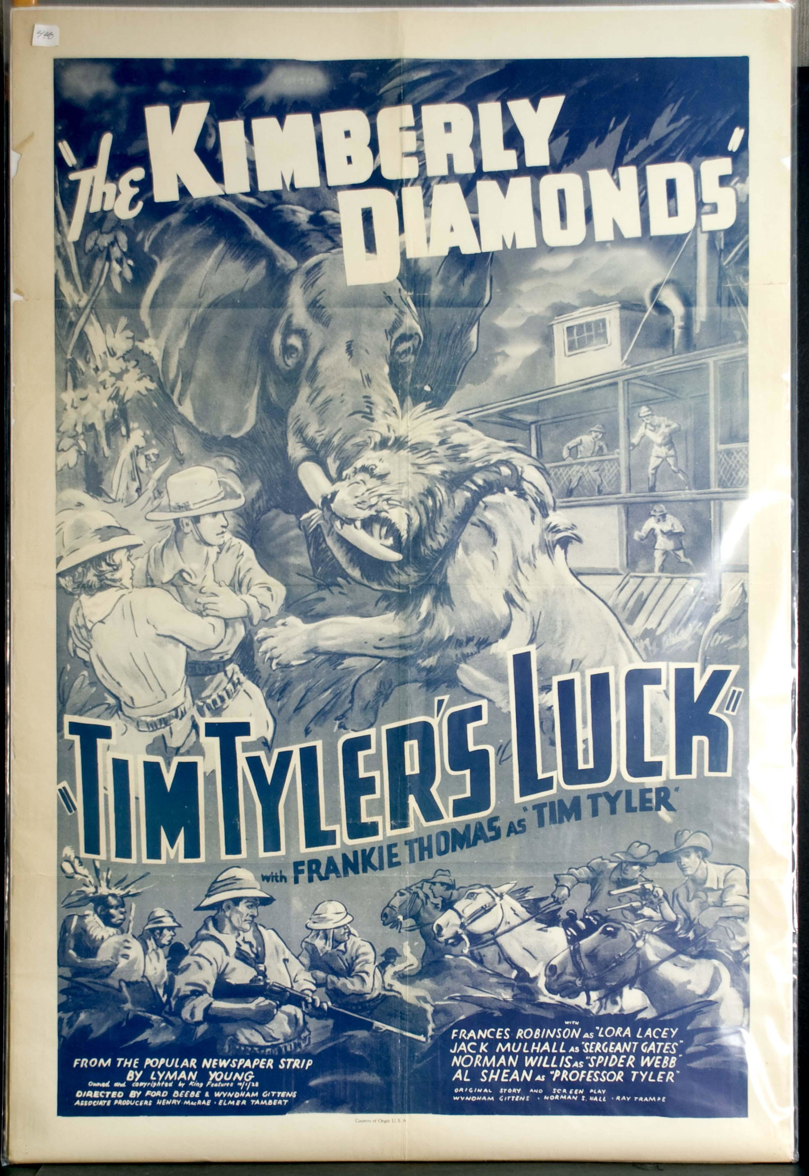Tim Tyler's Luck - The Kimberly Diamonds Movie Poster,: 1937 Universal. Starring Frankie Thomas and Frances Robinson. Chapter 12 of 12 Chapters. 27" x 41".