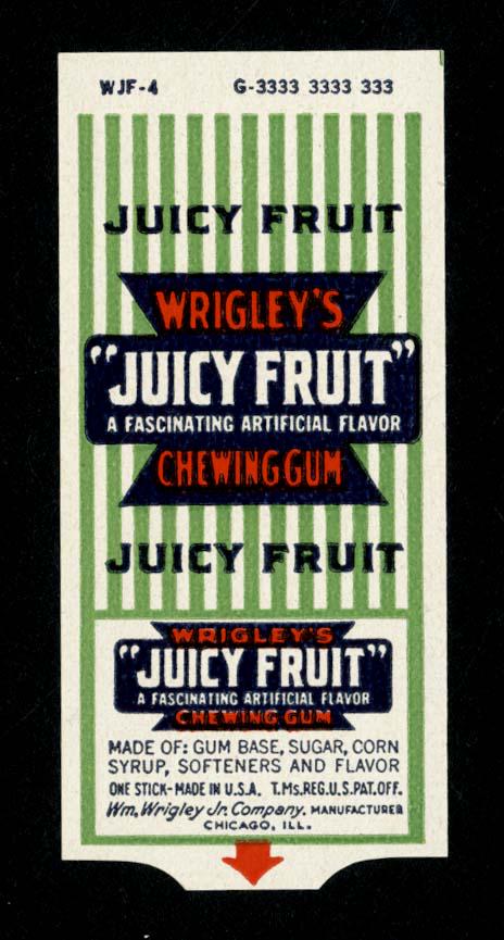 Wrigley's Juicy Fruit Single Stick Chewing Gum Wrapper: 2.5 X 1.25