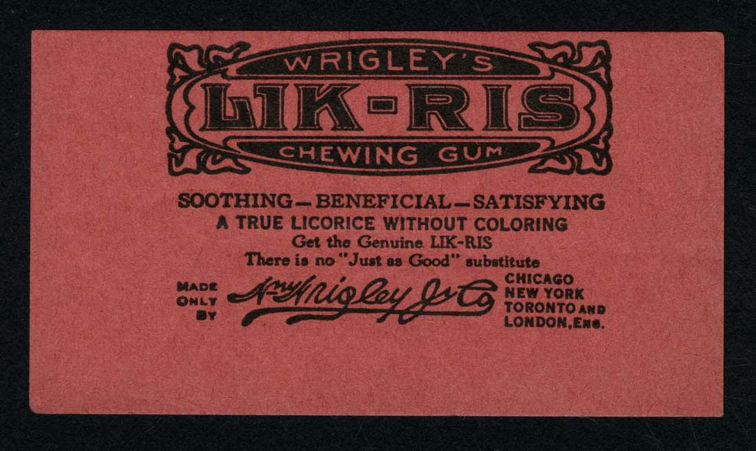 Wrigley's Lik-Ris Chewing Gum 1 Stick Wrapper: 2.25 X 4