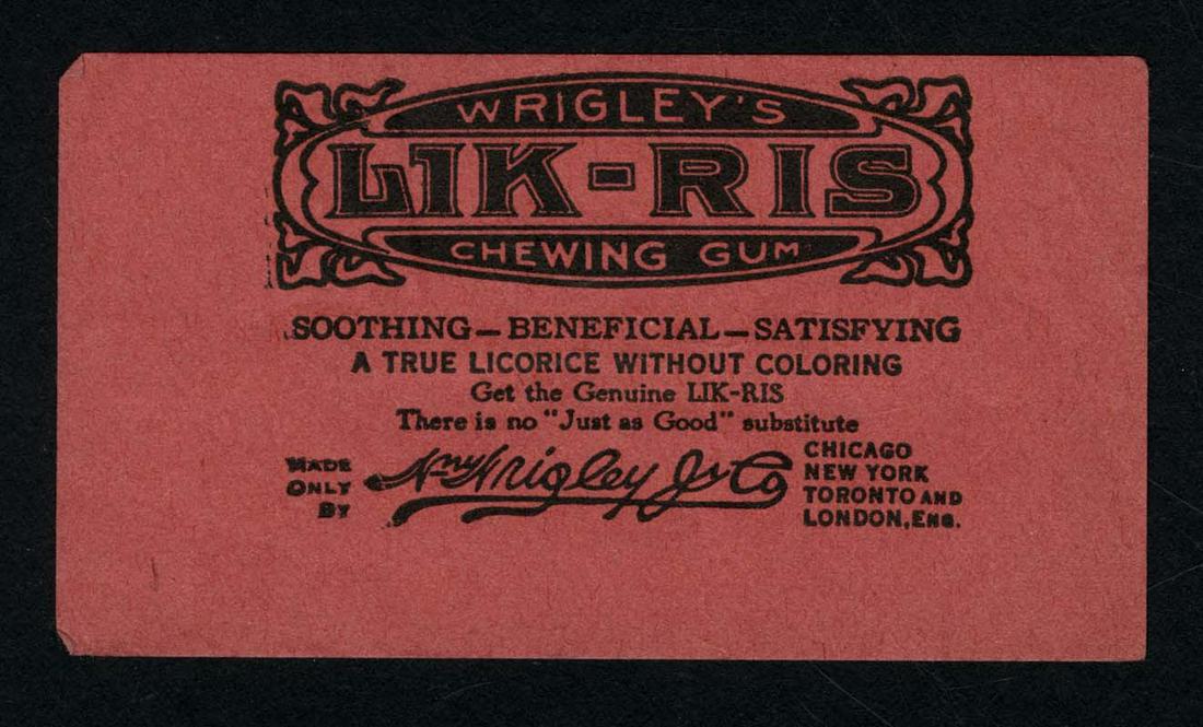 Wrigley's Lik-Ris Chewing Gum 1 Stick Wrapper: 2.25 X 4