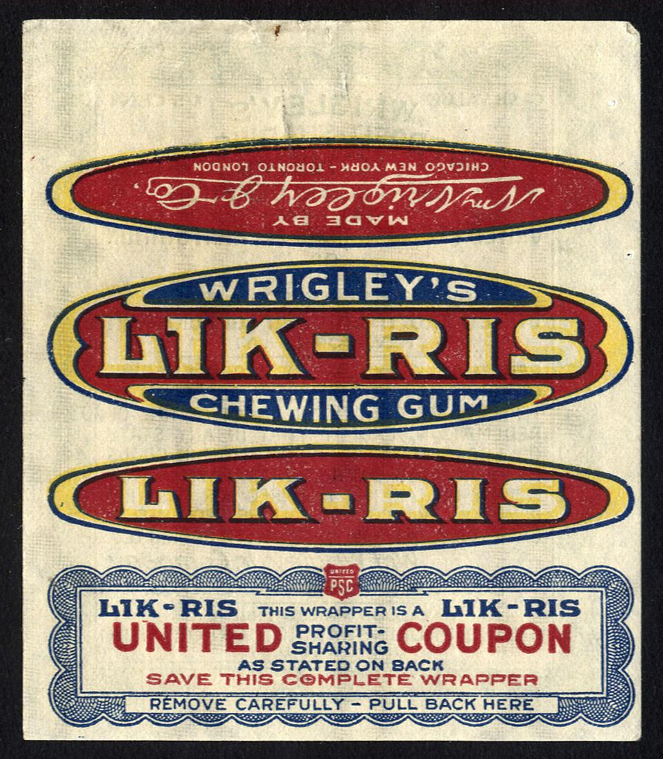 Wrigley's Lik-Ris Chewing Gum Single Stick Wrapper: 3.25 X 2.75