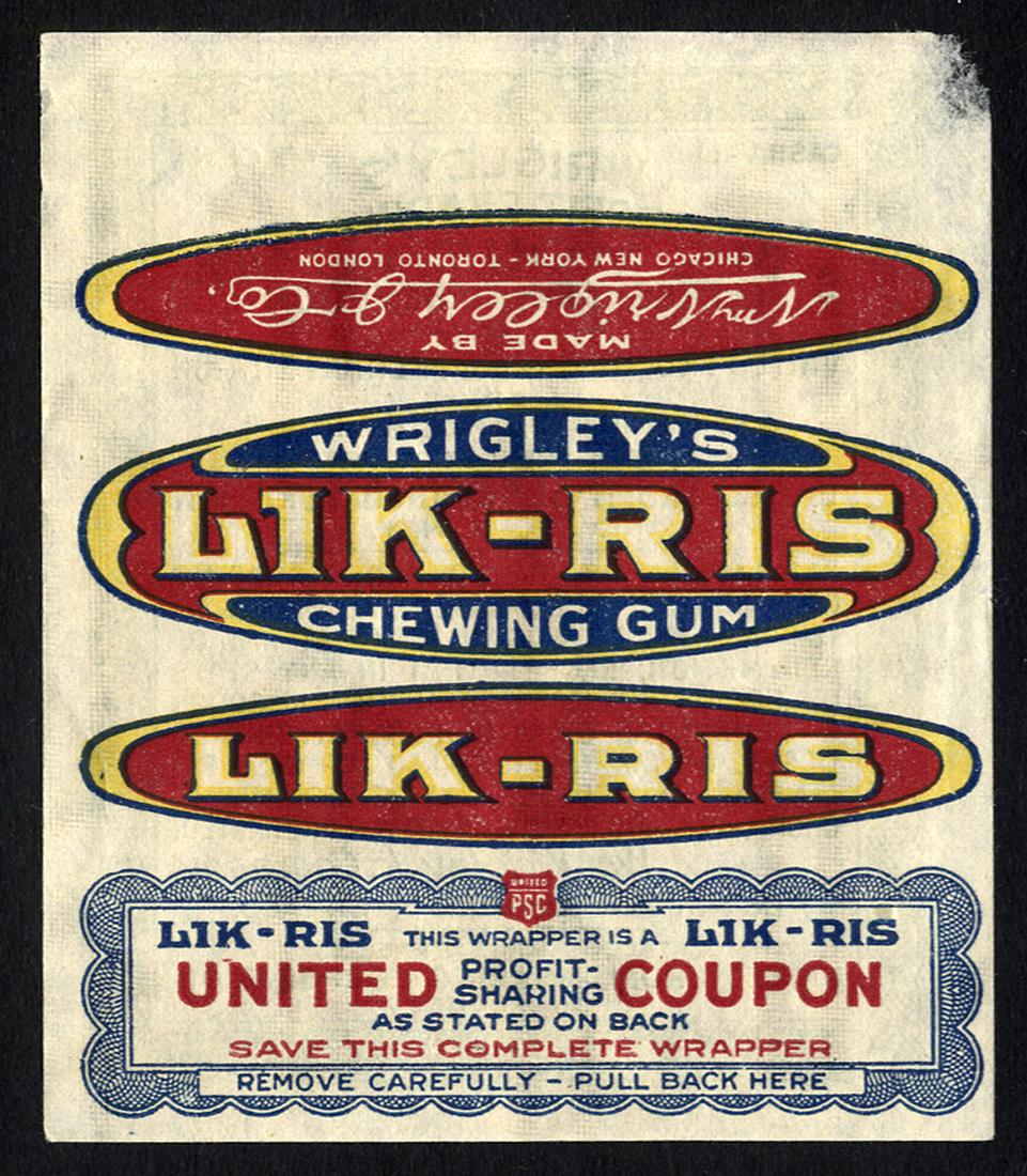 Wrigley's Lik-Ris Chewing Gum Single Stick Wrapper: 3.25 X 2.75