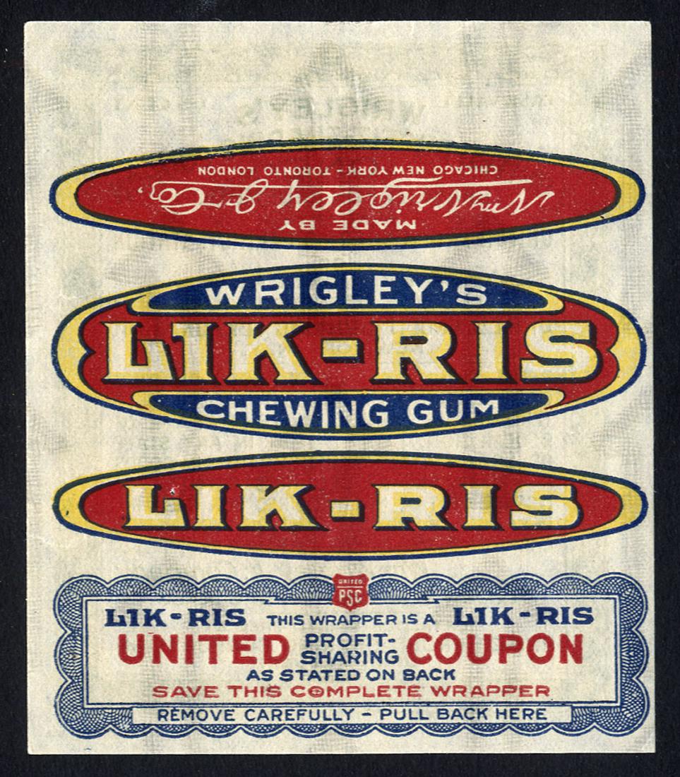 Wrigley's Lik-Ris Chewing Gum Single Stick Wrapper: 3.25 X 2.75