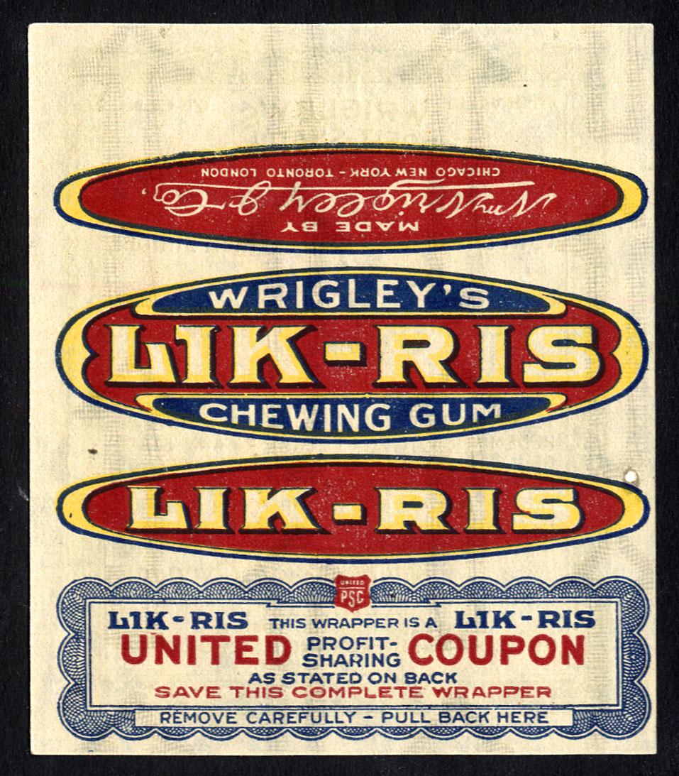 Wrigley's Lik-Ris Chewing Gum Single Stick Wrapper: 3.25 X 2.75
