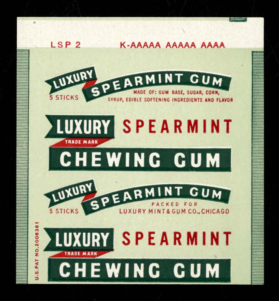 Luxury Spearmint Chewing Gum 5 Stick Wrapper: 3 X 2.75