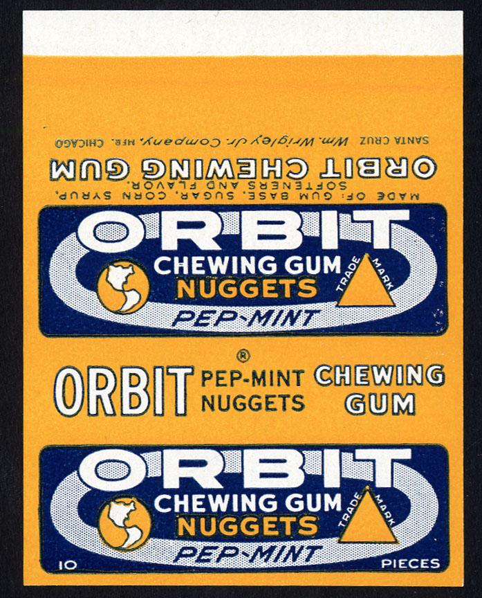 Wrigley's Orbit Pep-Mint Chewing Gum 10 Piece Wrapper: 3.25 X 2.5