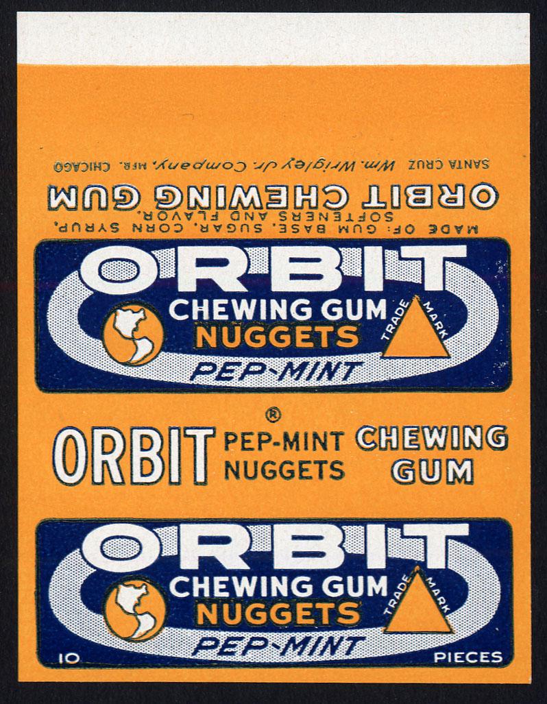 Wrigley's Orbit Pep-Mint Chewing Gum 10 Piece Wrapper: 3.25 X 2.5