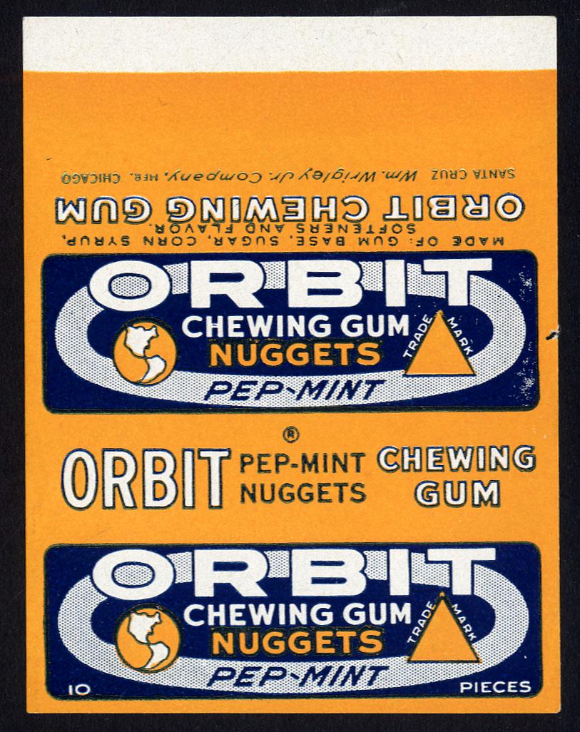 Wrigley's Orbit Pep-Mint Chewing Gum 10 Piece Wrapper: 3.25 X 2.5