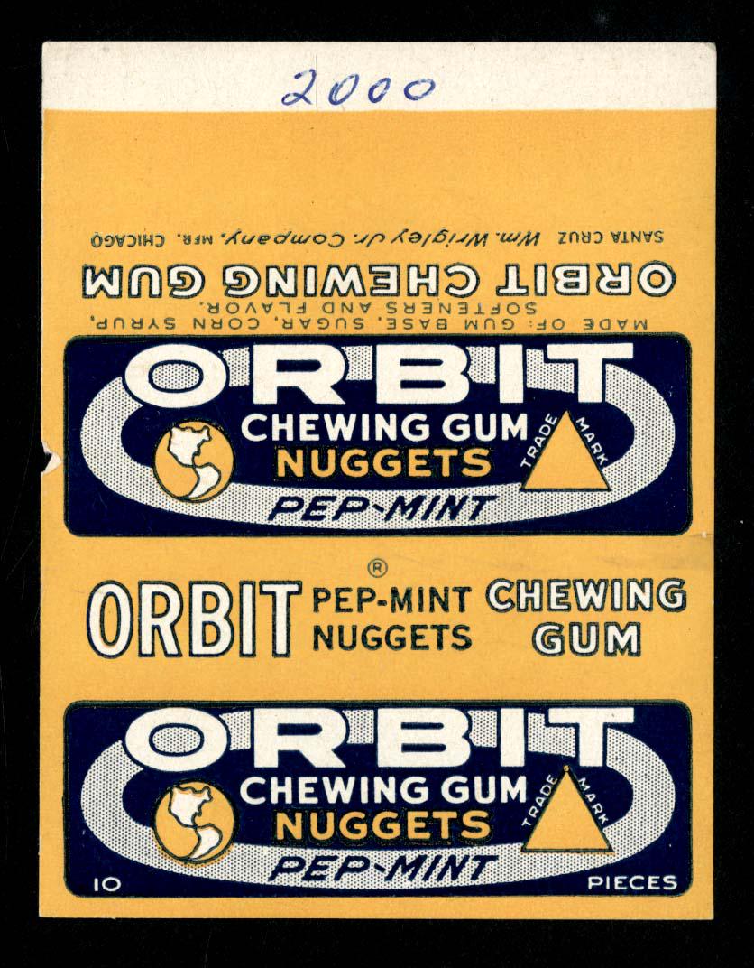 Orbit Pep-Mint Chewing Gum Nuggets 10 Piece Wrapper for: 3.75 X 2.5; small chip on left edge