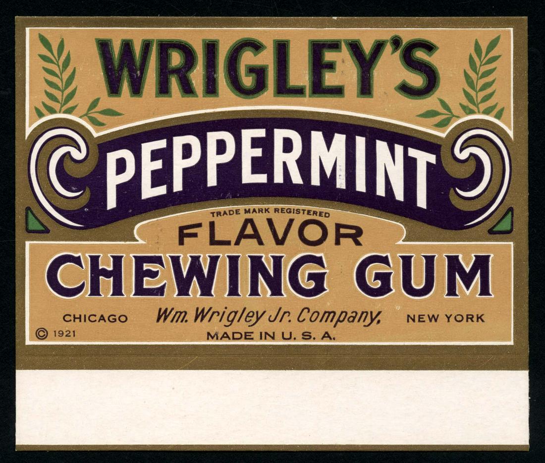1921 Wrigley's Peppermint Chewing Gum Box Fly for the: 5 X 6; damage on one side, see photos
