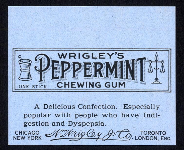 Wrigley's Peppermint Chewing Gum Single Stick Wrapper: 2.25 X 2.75