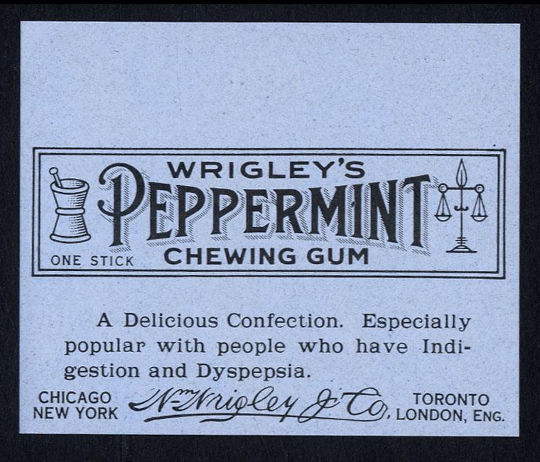 Wrigley's Peppermint Chewing Gum Single Stick Wrapper: 2.25 X 2.75