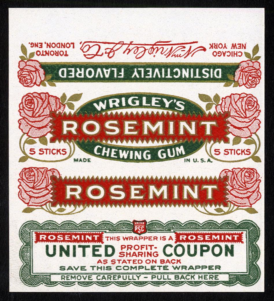 Wrigley's Rosemint Chewing Gum 5 Stick Wrapper: 3 X 2.75