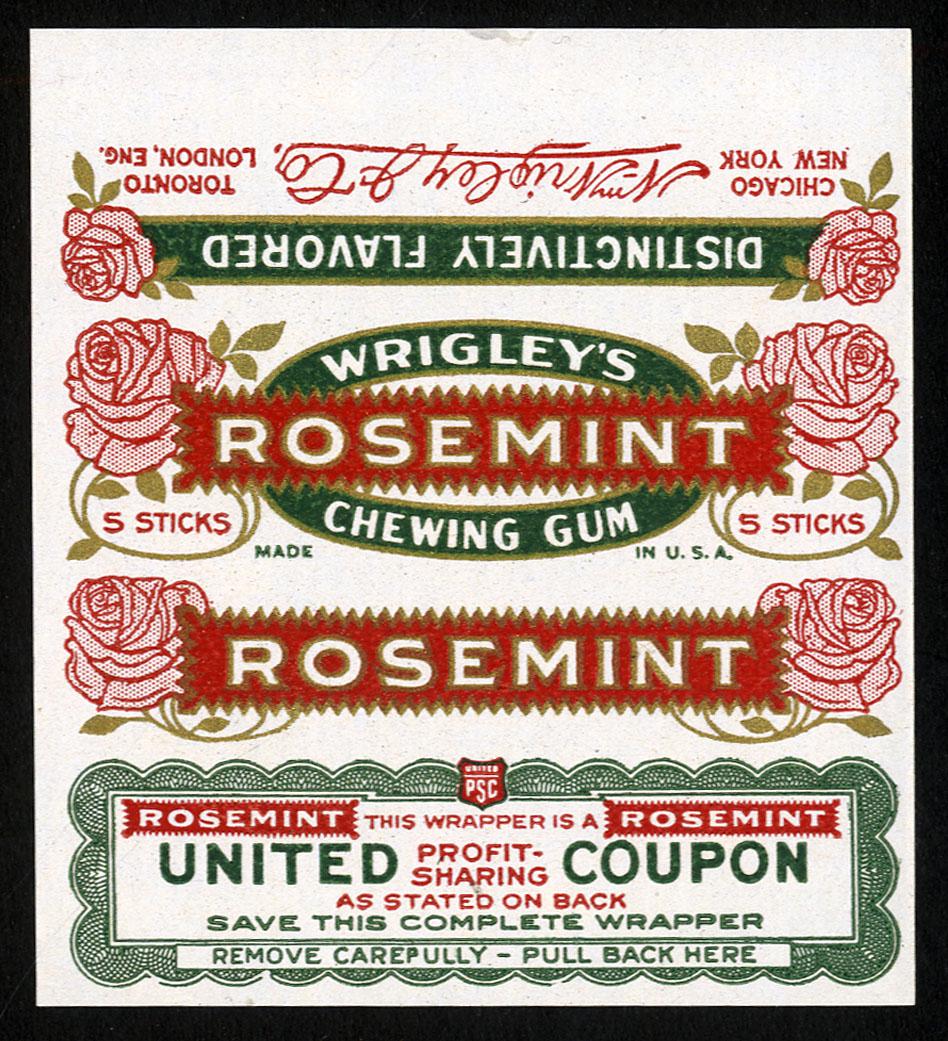 Wrigley's Rosemint Chewing Gum 5 Stick Wrapper: 3 X 2.75