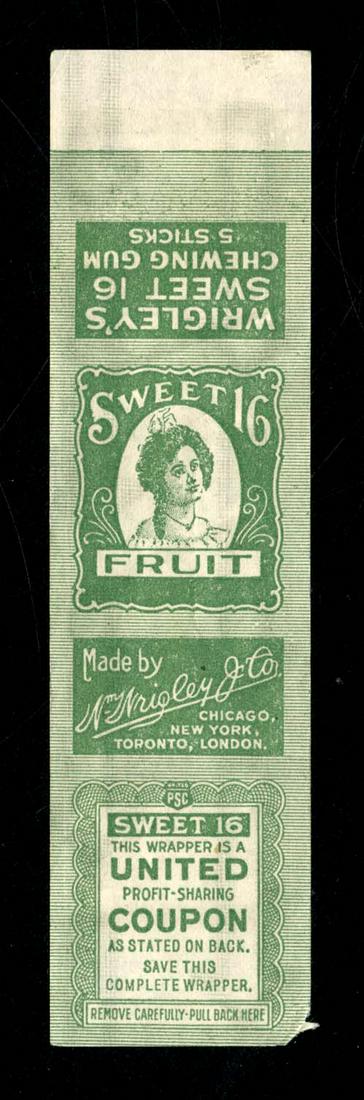 Wrigley's Sweet 16 Fruit Chewing Gum 5 Pack Gum Wrapper: 4.5 X 1.125