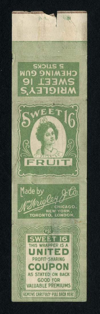Wrigley's Sweet 16 Fruit Chewing Gum 5 Stick Wrapper: 4.5 X 1.1