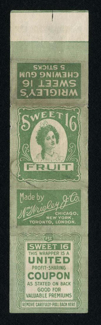 Wrigley's Sweet 16 Fruit Chewing Gum 5 Stick Wrapper: 4.5 X 1.1